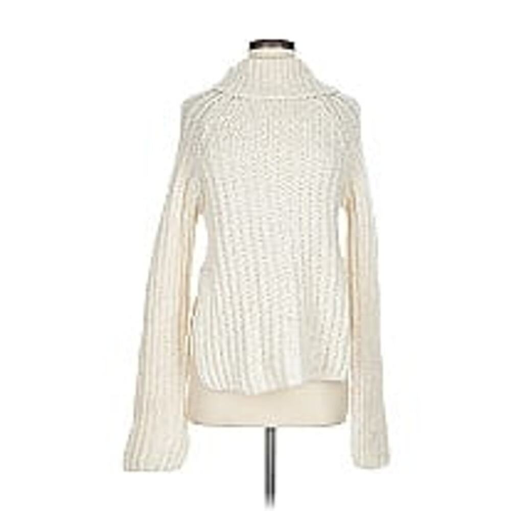 Peachoo+Krejberg Ivory Chunky Knit Split Side Turtleneck Sweater size M
